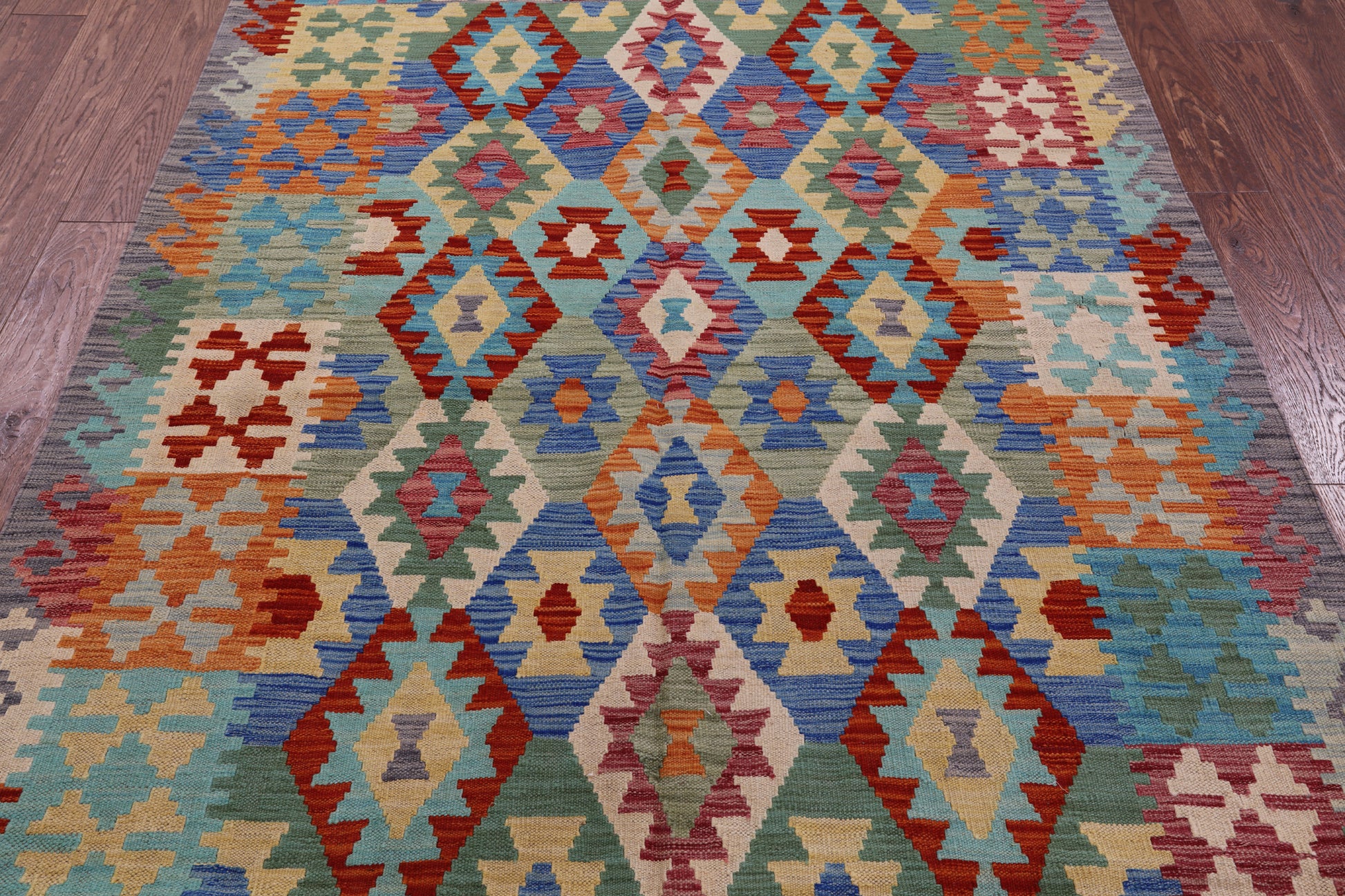 Reversible Kilim Flat Weave Wool On Wool Rug - 5' 1" X 6' 4" - Golden Nile
