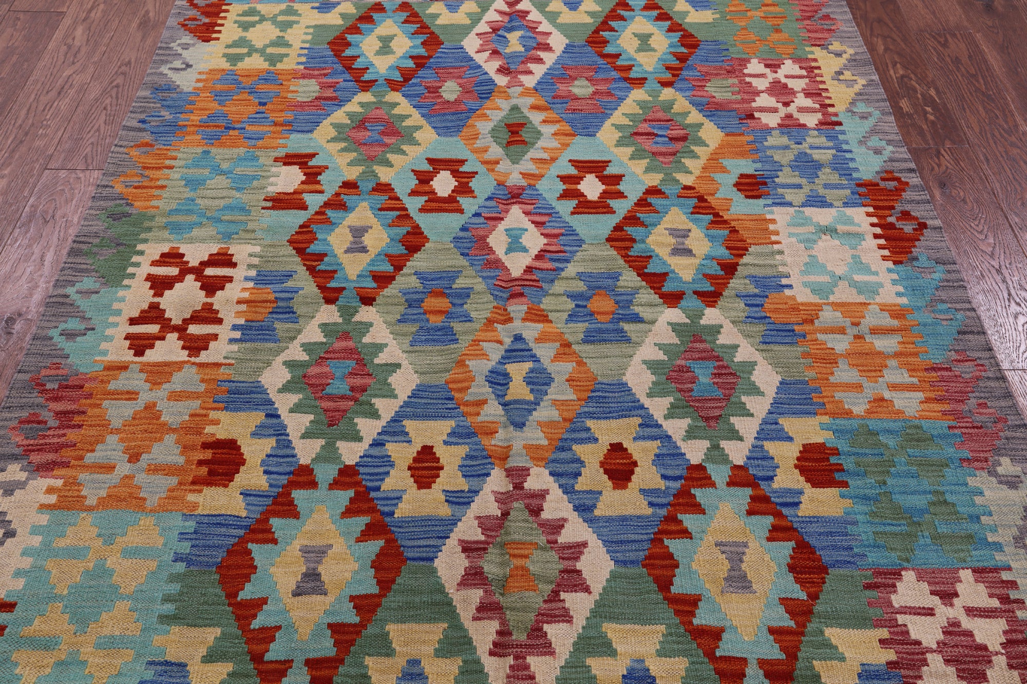 Reversible Kilim Flat Weave Wool On Wool Rug - 5' 1" X 6' 4" - Golden Nile