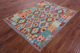 Reversible Kilim Flat Weave Wool On Wool Rug - 5' 1" X 6' 4" - Golden Nile