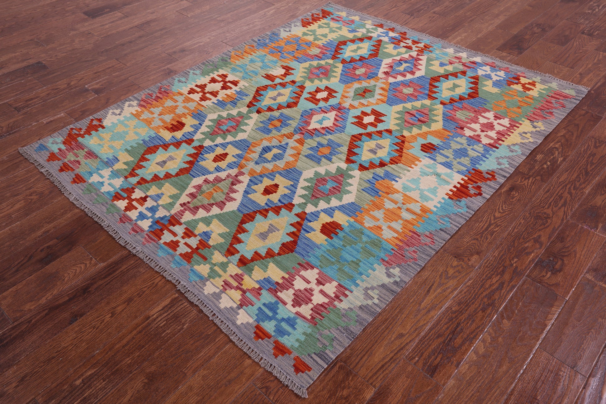 Reversible Kilim Flat Weave Wool On Wool Rug - 5' 1" X 6' 4" - Golden Nile