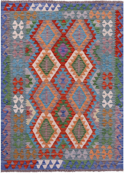 Reversible Kilim Flat Weave Wool On Wool Rug - 4' 2" X 5' 8" - Golden Nile