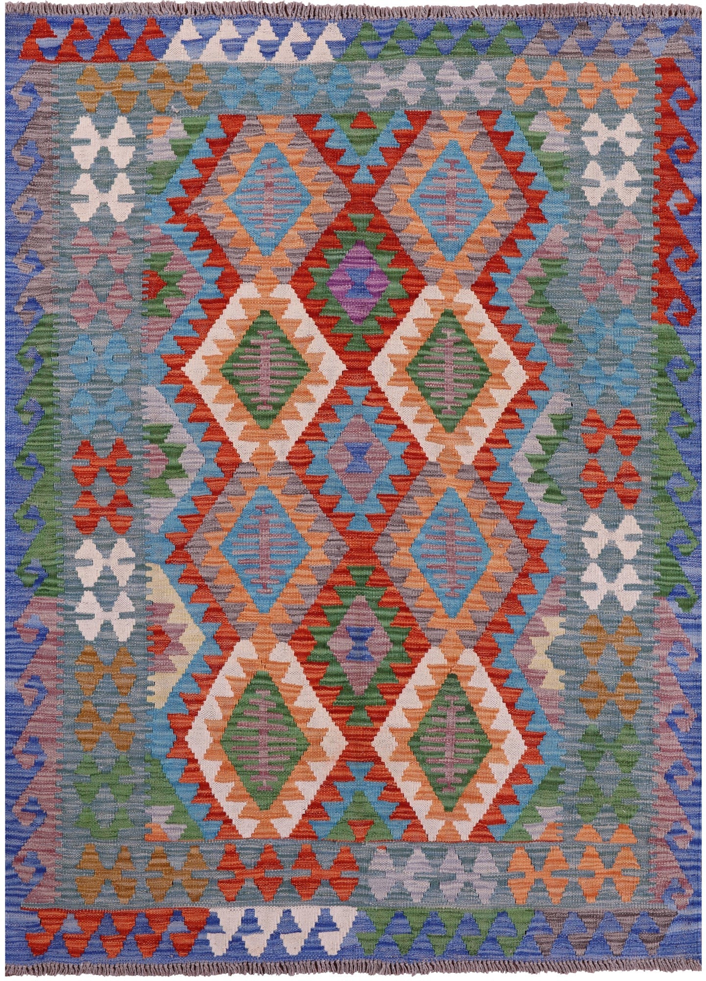 Reversible Kilim Flat Weave Wool On Wool Rug - 4' 2" X 5' 8" - Golden Nile