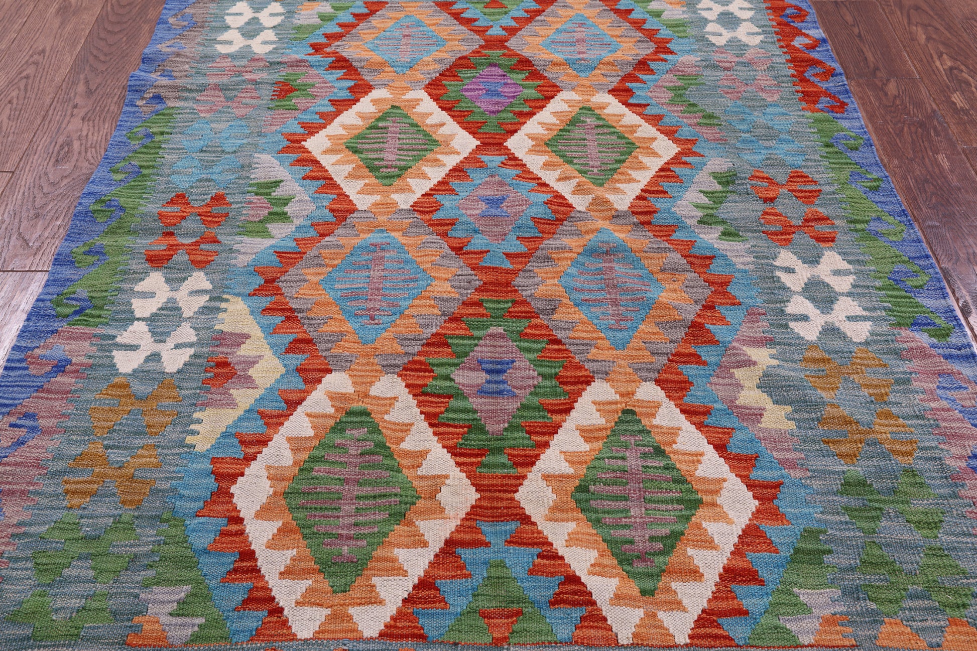 Reversible Kilim Flat Weave Wool On Wool Rug - 4' 2" X 5' 8" - Golden Nile