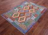 Reversible Kilim Flat Weave Wool On Wool Rug - 4' 2" X 5' 8" - Golden Nile