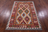 Reversible Kilim Flat Weave Wool On Wool Rug - 4' 2" X 5' 11" - Golden Nile