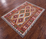 Reversible Kilim Flat Weave Wool On Wool Rug - 4' 2" X 5' 11" - Golden Nile