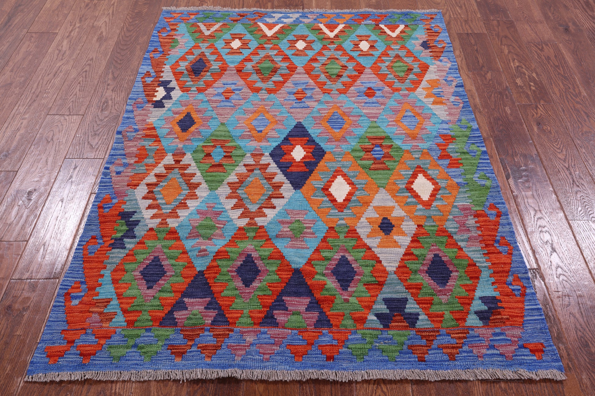 Reversible Kilim Flat Weave Wool On Wool Rug - 4' 0" X 5' 6" - Golden Nile