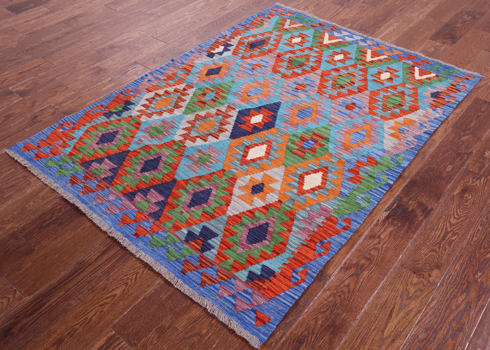 Reversible Kilim Flat Weave Wool On Wool Rug - 4' 0" X 5' 6" - Golden Nile