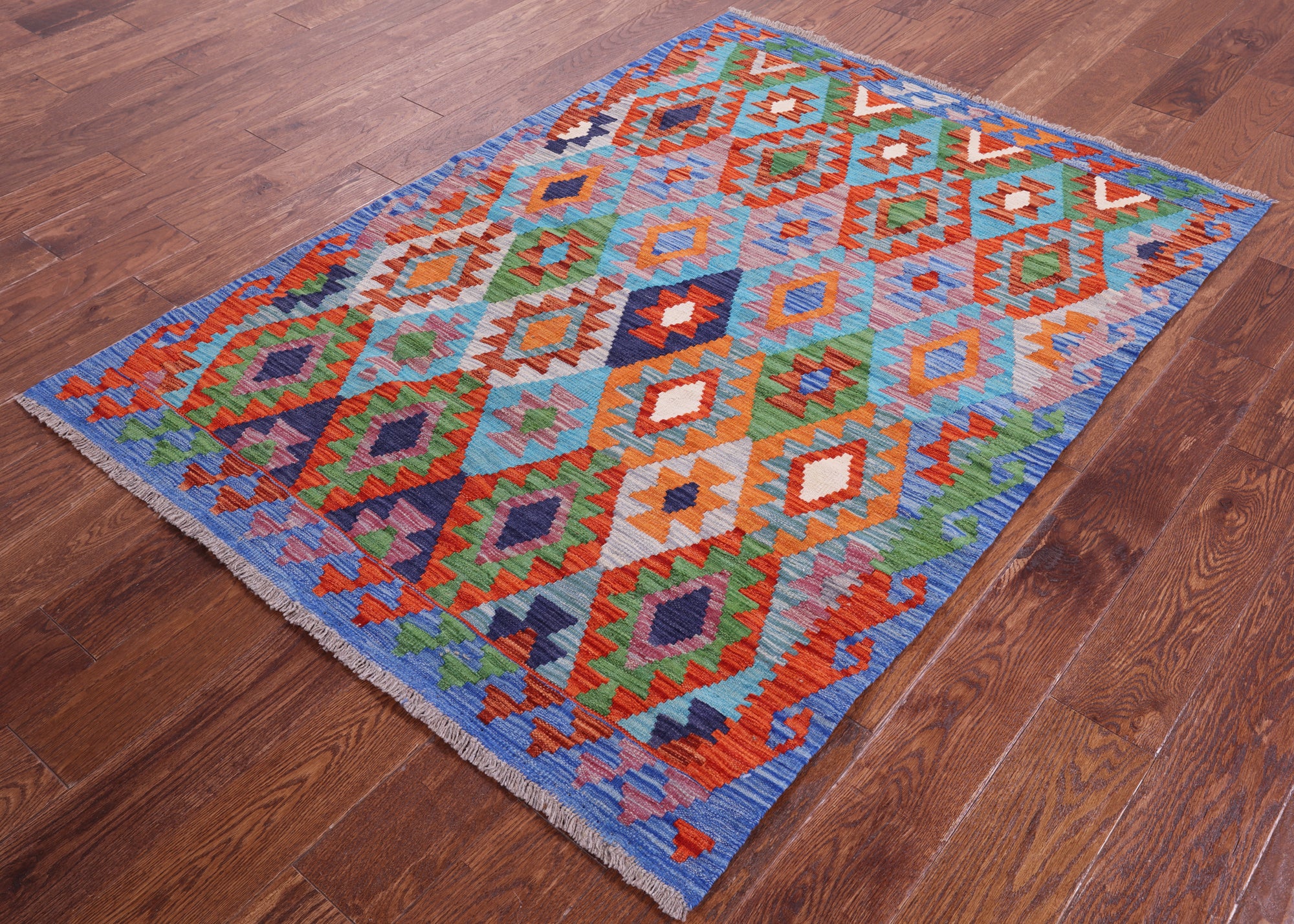 Reversible Kilim Flat Weave Wool On Wool Rug - 4' 0" X 5' 6" - Golden Nile