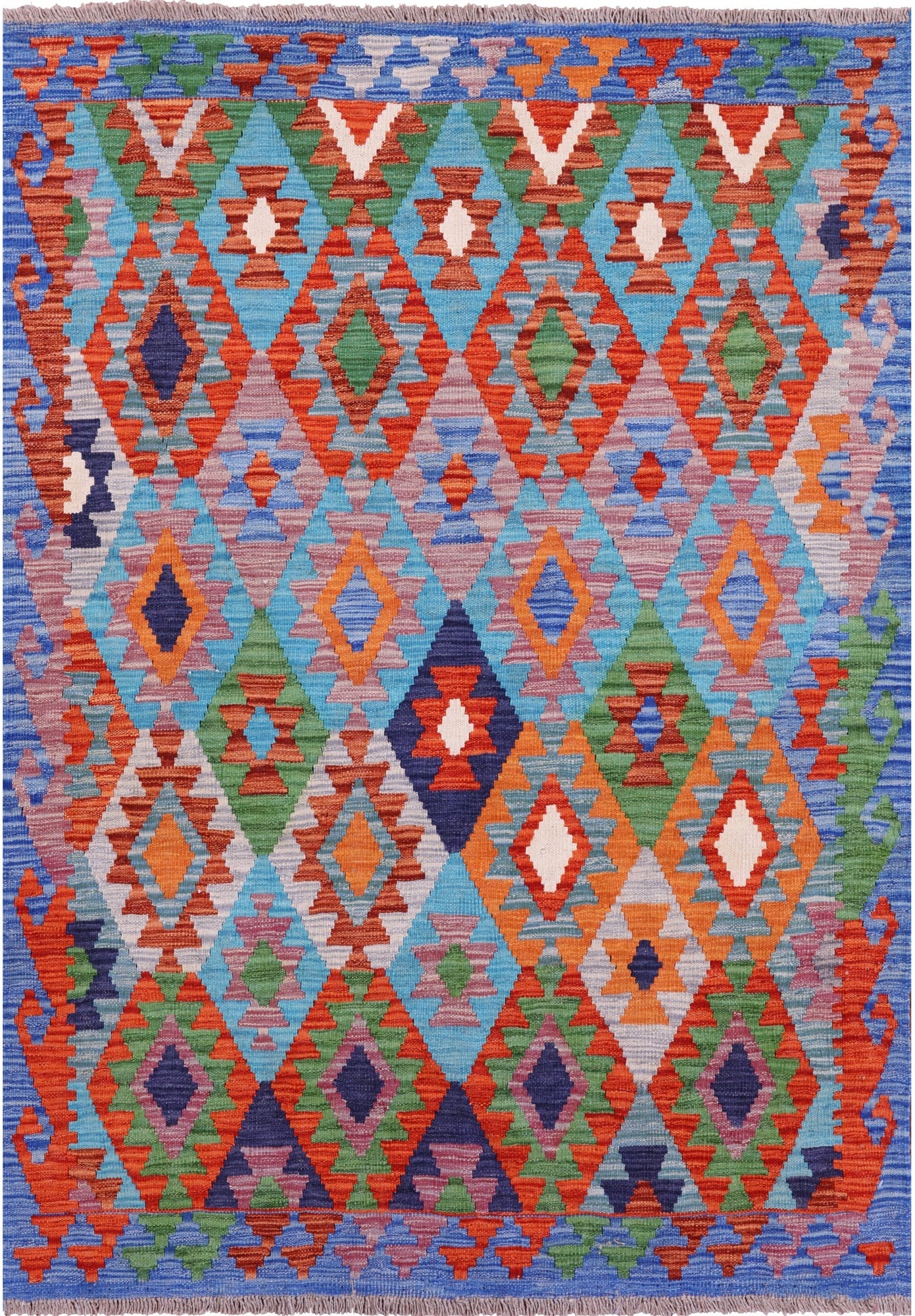 Reversible Kilim Flat Weave Wool On Wool Rug - 4' 0" X 5' 6" - Golden Nile