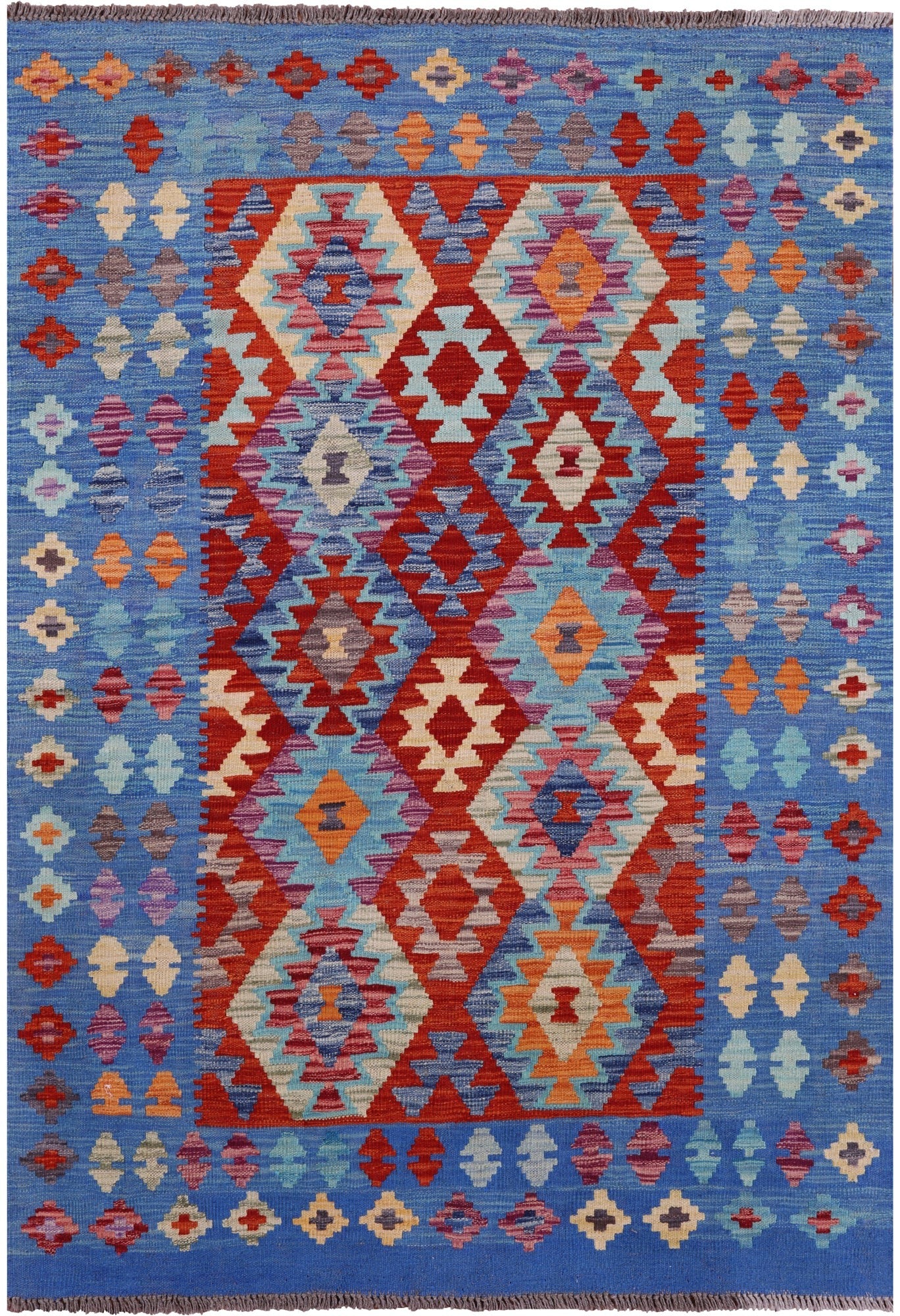 Reversible Kilim Flat Weave Wool On Wool Rug - 4' 1" X 5' 9" - Golden Nile