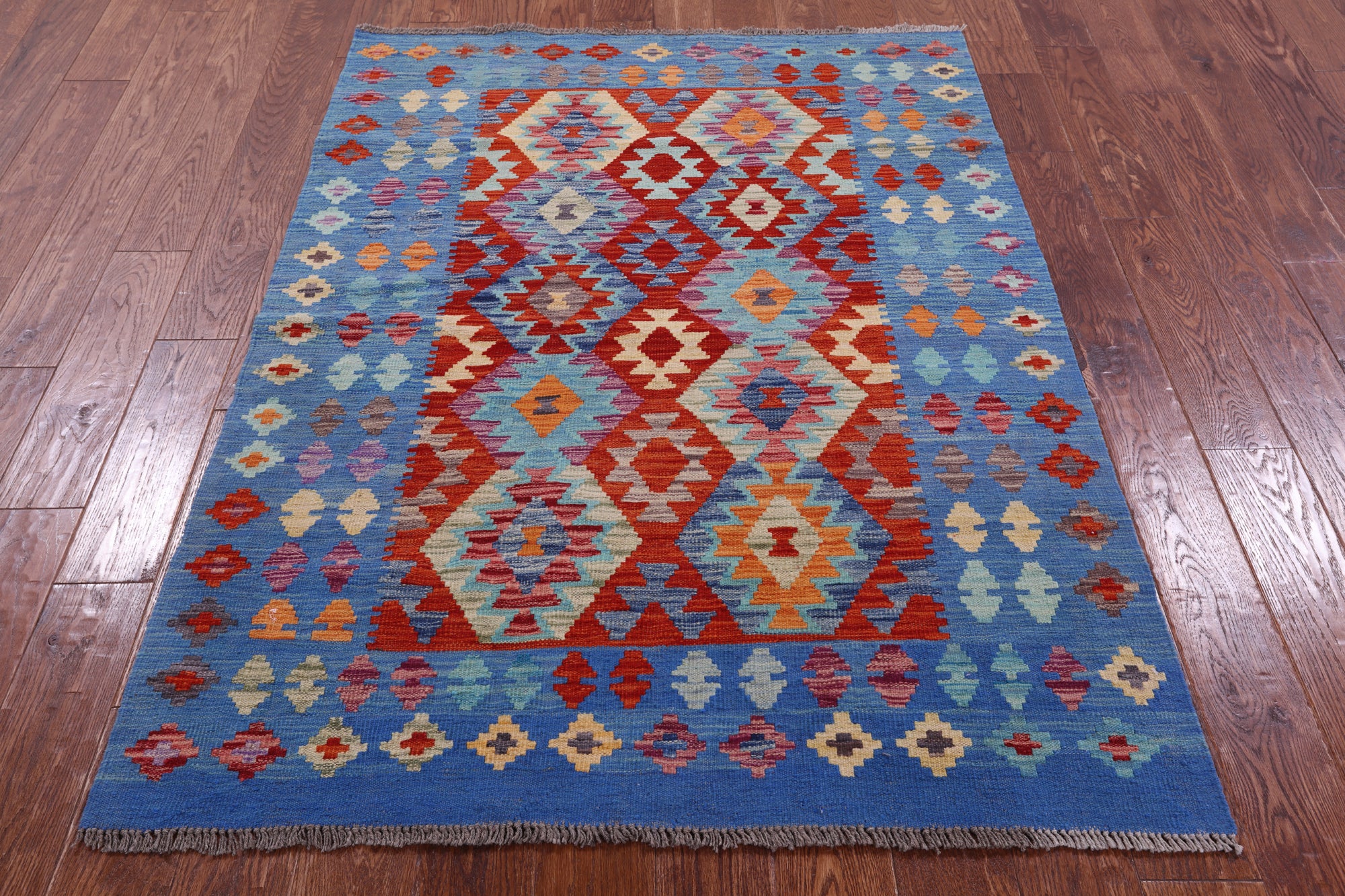 Reversible Kilim Flat Weave Wool On Wool Rug - 4' 1" X 5' 9" - Golden Nile