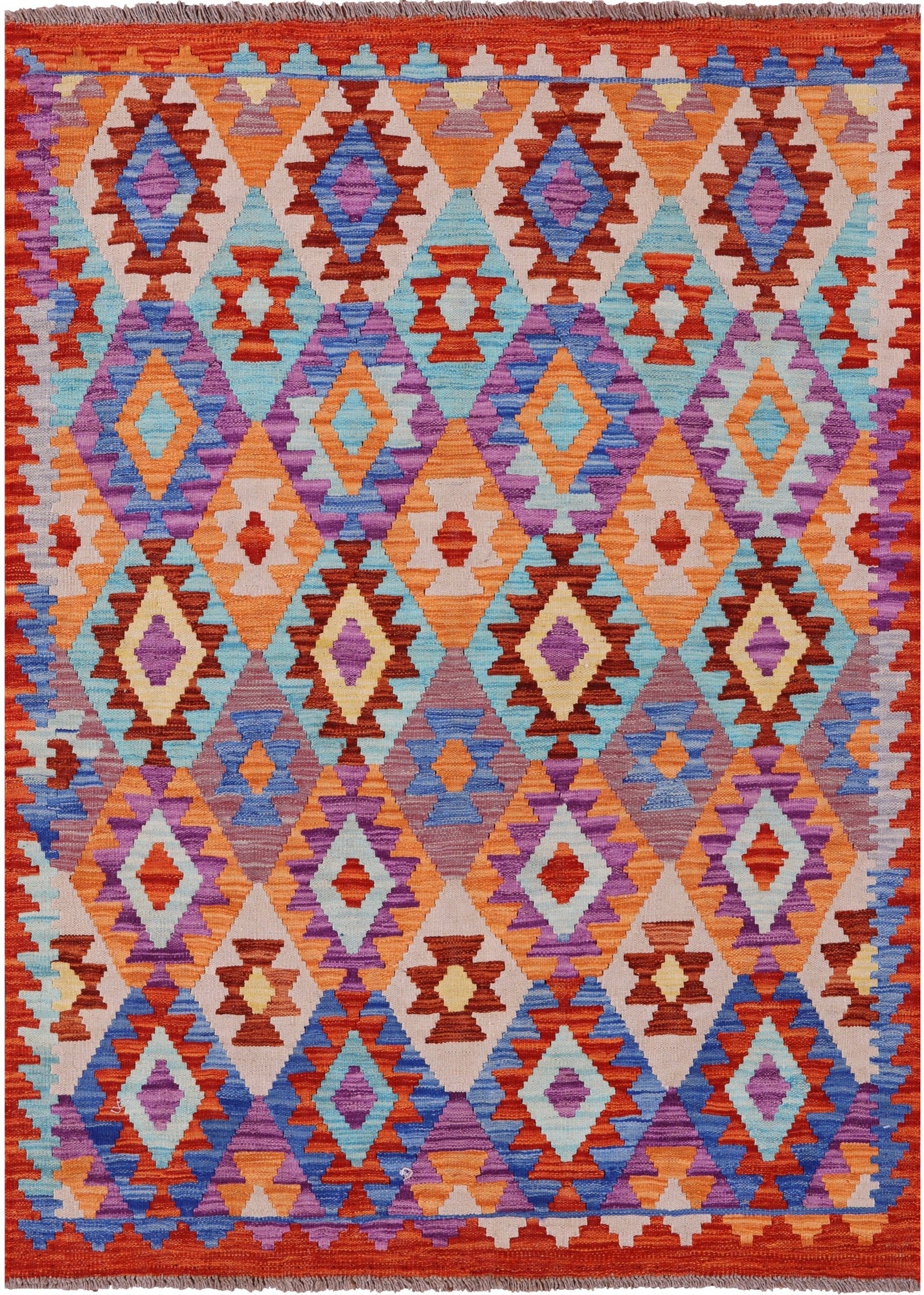 Reversible Kilim Flat Weave Wool On Wool Rug - 4' 1" X 5' 9" - Golden Nile