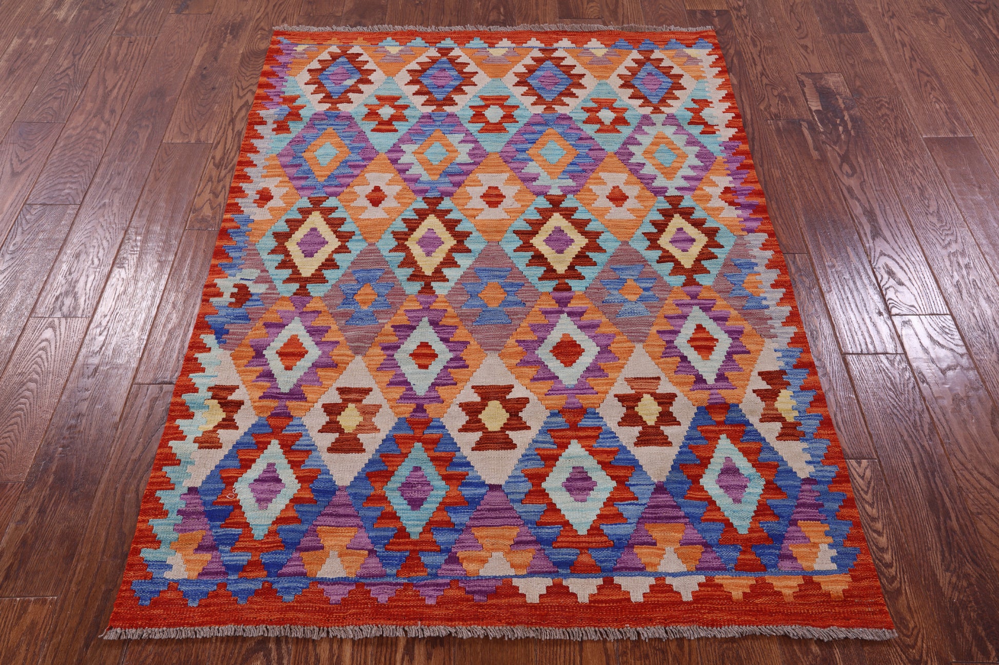 Reversible Kilim Flat Weave Wool On Wool Rug - 4' 1" X 5' 9" - Golden Nile