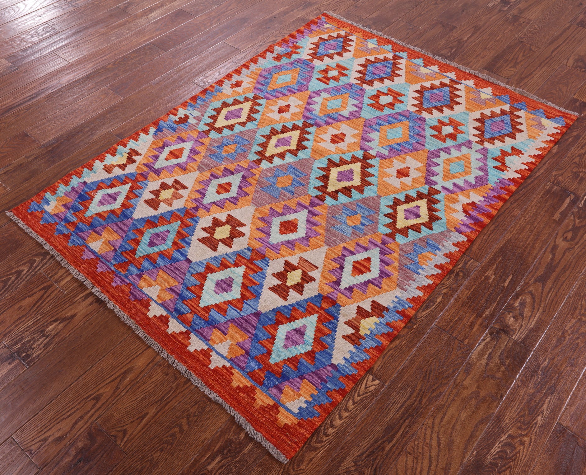 Reversible Kilim Flat Weave Wool On Wool Rug - 4' 1" X 5' 9" - Golden Nile