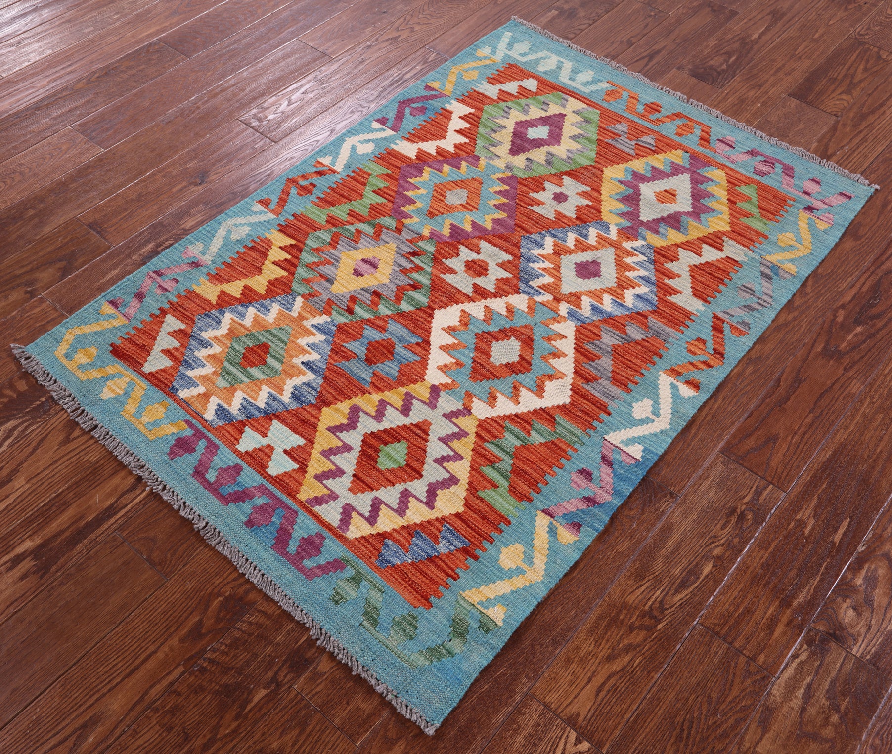 Reversible Kilim Flat Weave Wool On Wool Rug - 3' 3" X 4' 9" - Golden Nile