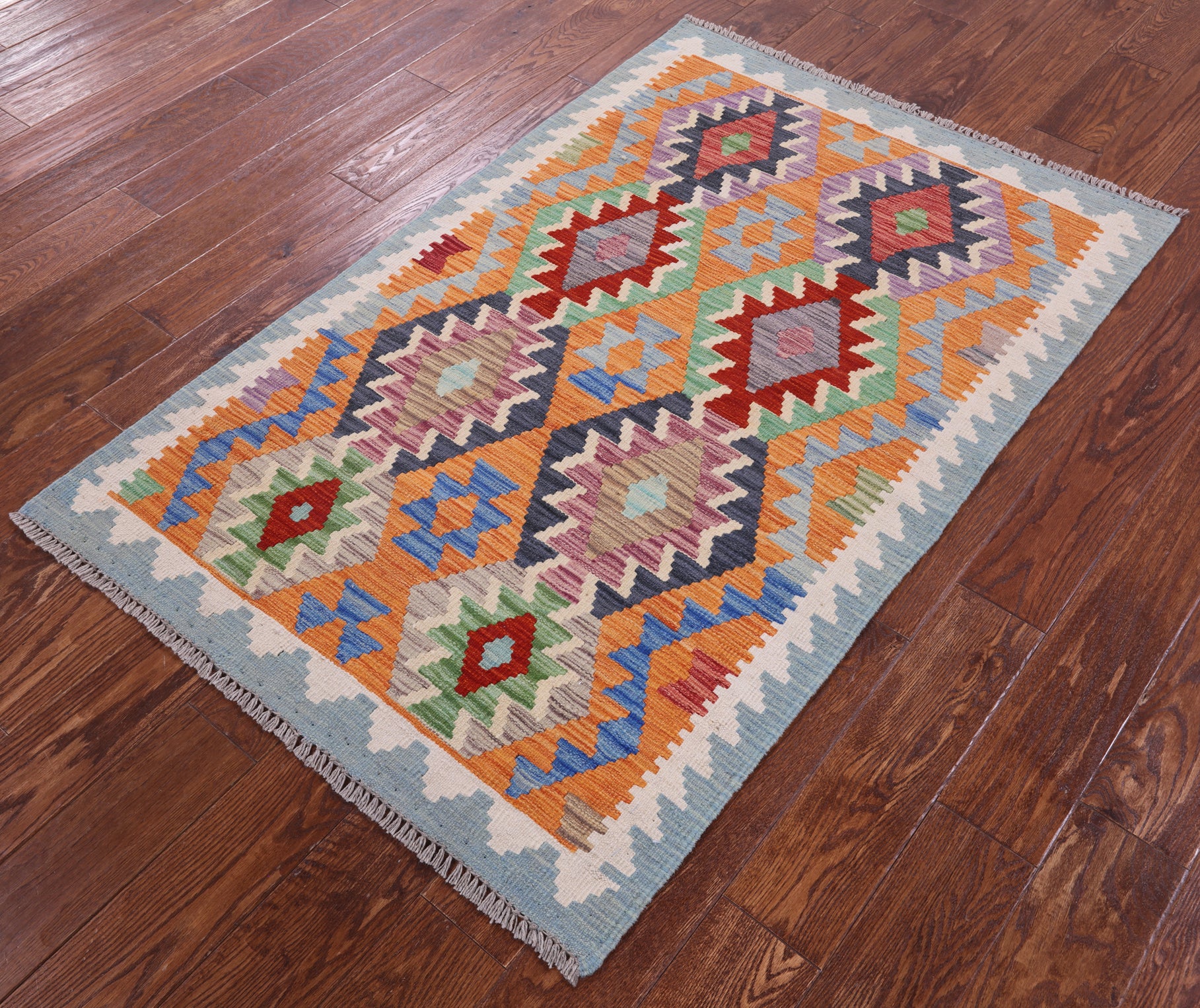 Reversible Kilim Flat Weave Wool On Wool Rug - 3' 4" X 5' 2" - Golden Nile