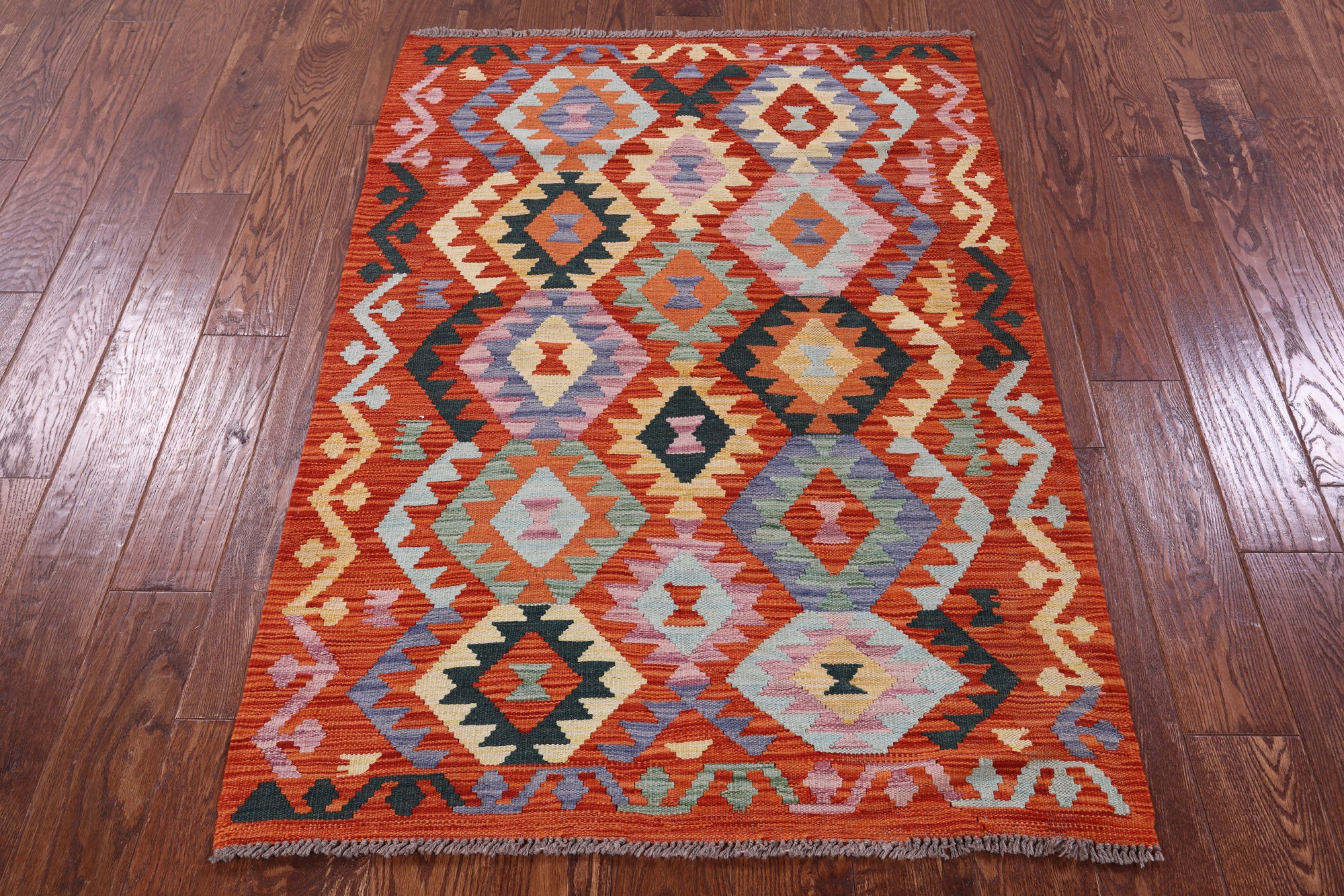 Reversible Kilim Flat Weave Wool On Wool Rug - 3' 5" X 4' 11" - Golden Nile