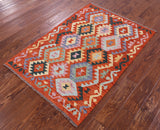 Reversible Kilim Flat Weave Wool On Wool Rug - 3' 5" X 4' 11" - Golden Nile