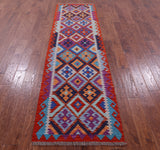 Reversible Kilim Flat Weave Wool On Wool Runner Rug - 2' 8" X 9' 7" - Golden Nile