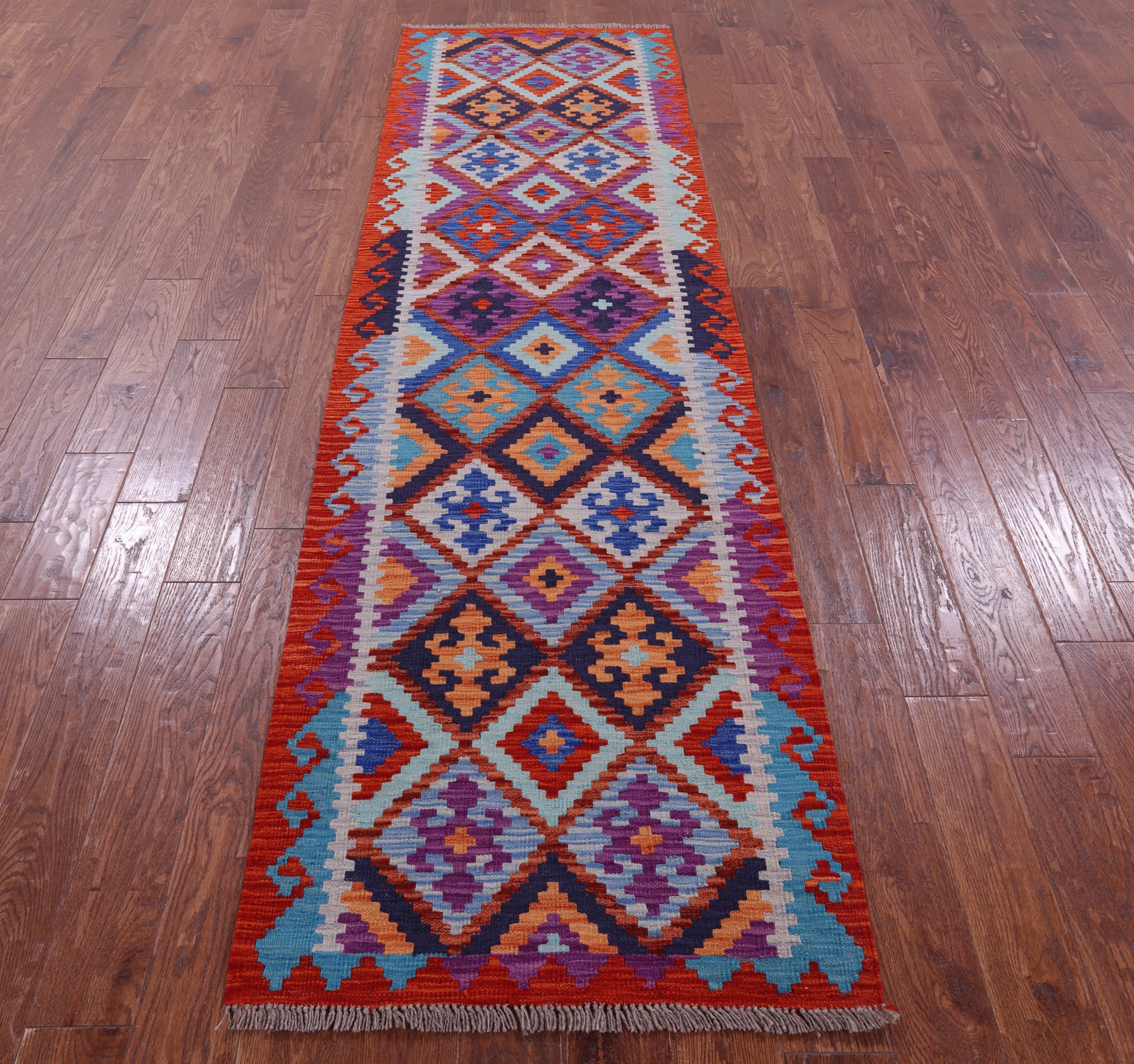 Reversible Kilim Flat Weave Wool On Wool Runner Rug - 2' 8" X 9' 7" - Golden Nile