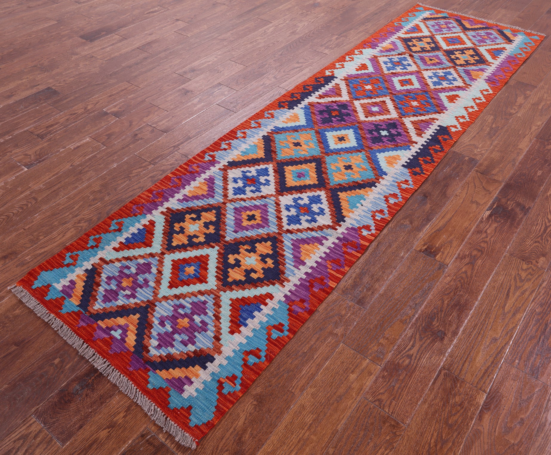 Reversible Kilim Flat Weave Wool On Wool Runner Rug - 2' 8" X 9' 7" - Golden Nile