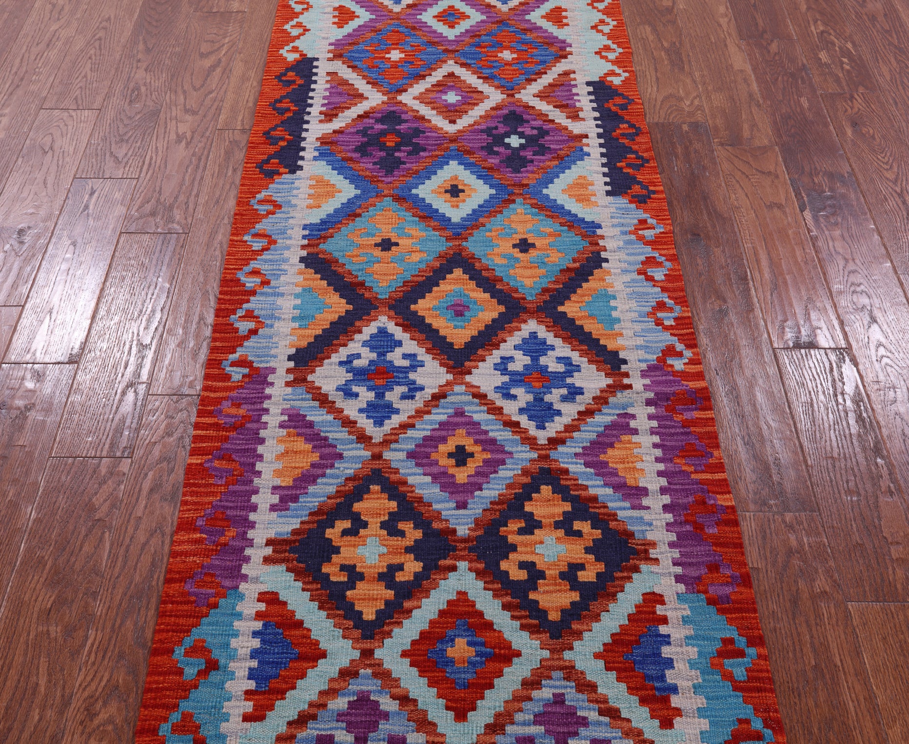 Reversible Kilim Flat Weave Wool On Wool Runner Rug - 2' 8" X 9' 7" - Golden Nile