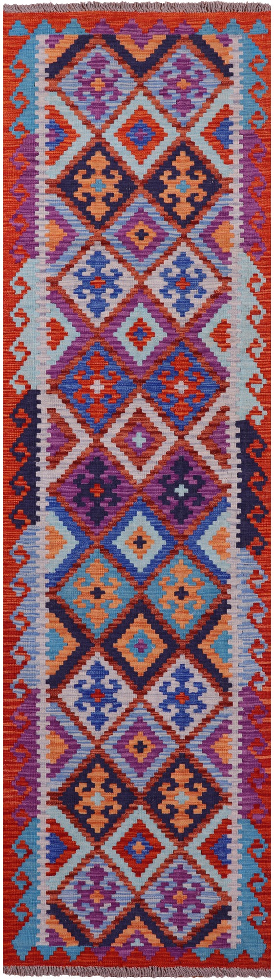 Reversible Kilim Flat Weave Wool On Wool Runner Rug - 2' 8" X 9' 7" - Golden Nile