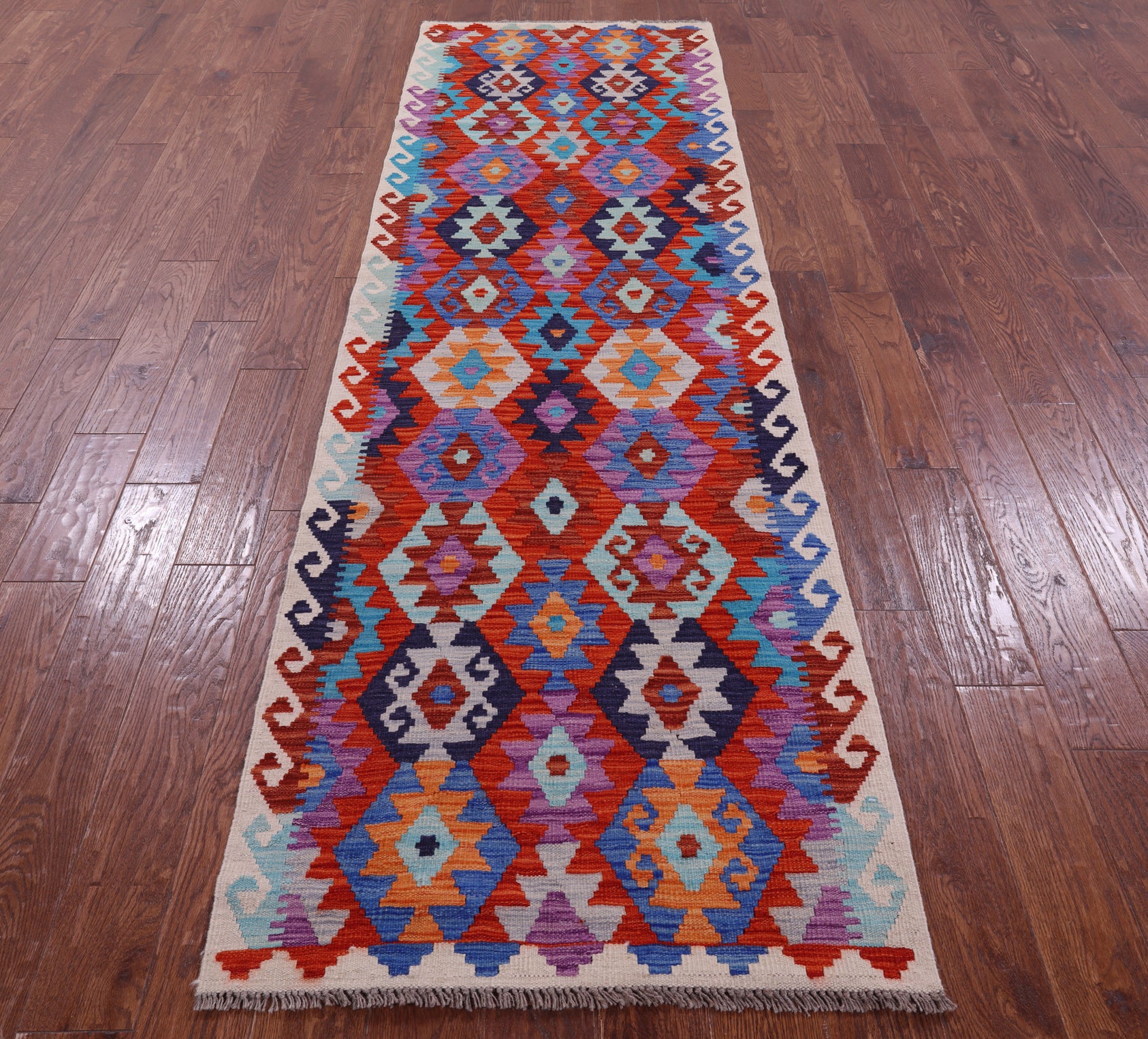 Reversible Kilim Flat Weave Wool On Wool Rug - 2' 10" X 9' 5" - Golden Nile