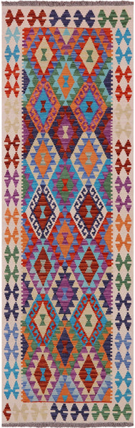 Reversible Kilim Flat Weave Wool On Wool Runner Rug - 2' 10" X 9' 8" - Golden Nile