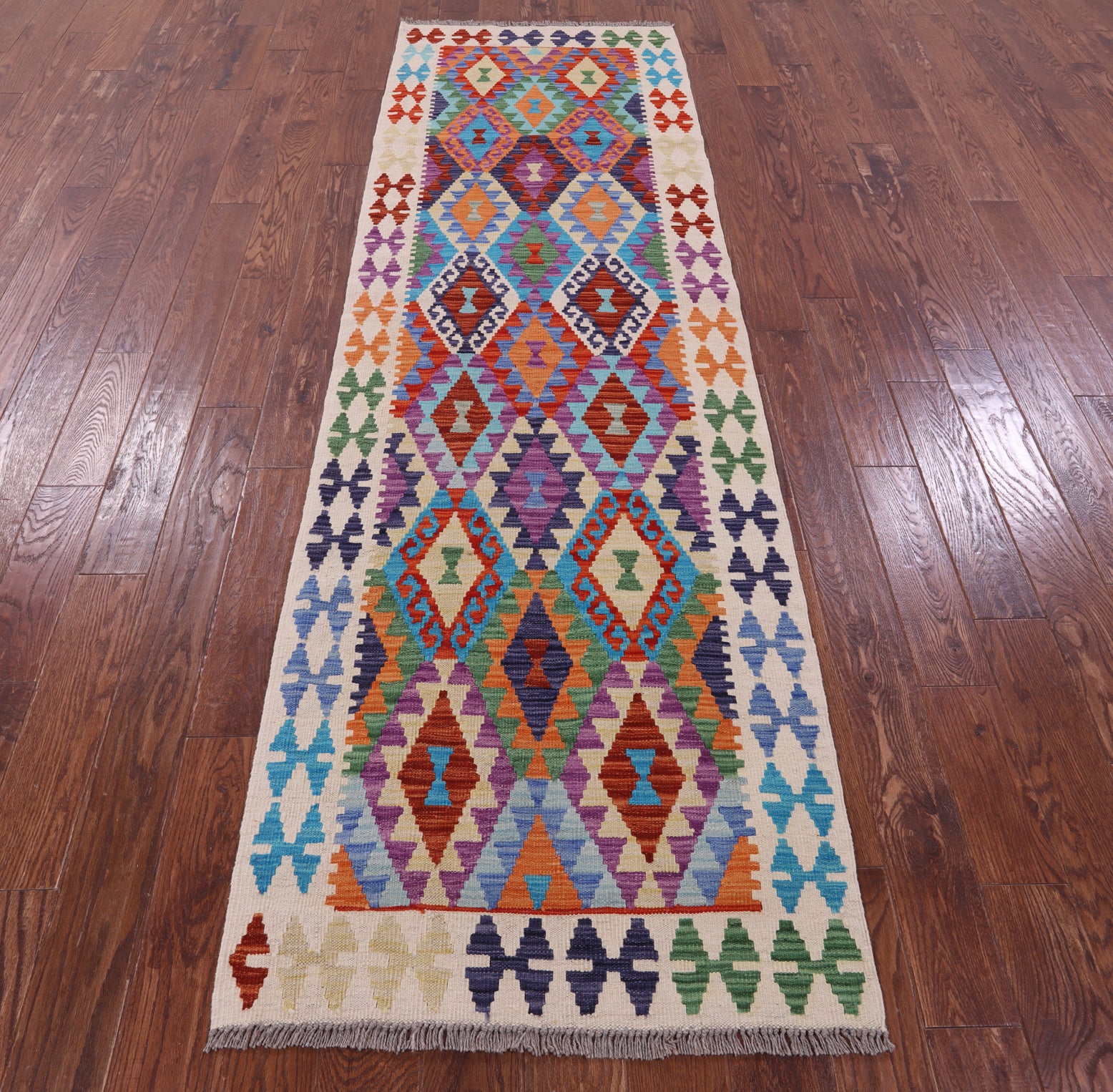 Reversible Kilim Flat Weave Wool On Wool Runner Rug - 2' 10" X 9' 8" - Golden Nile