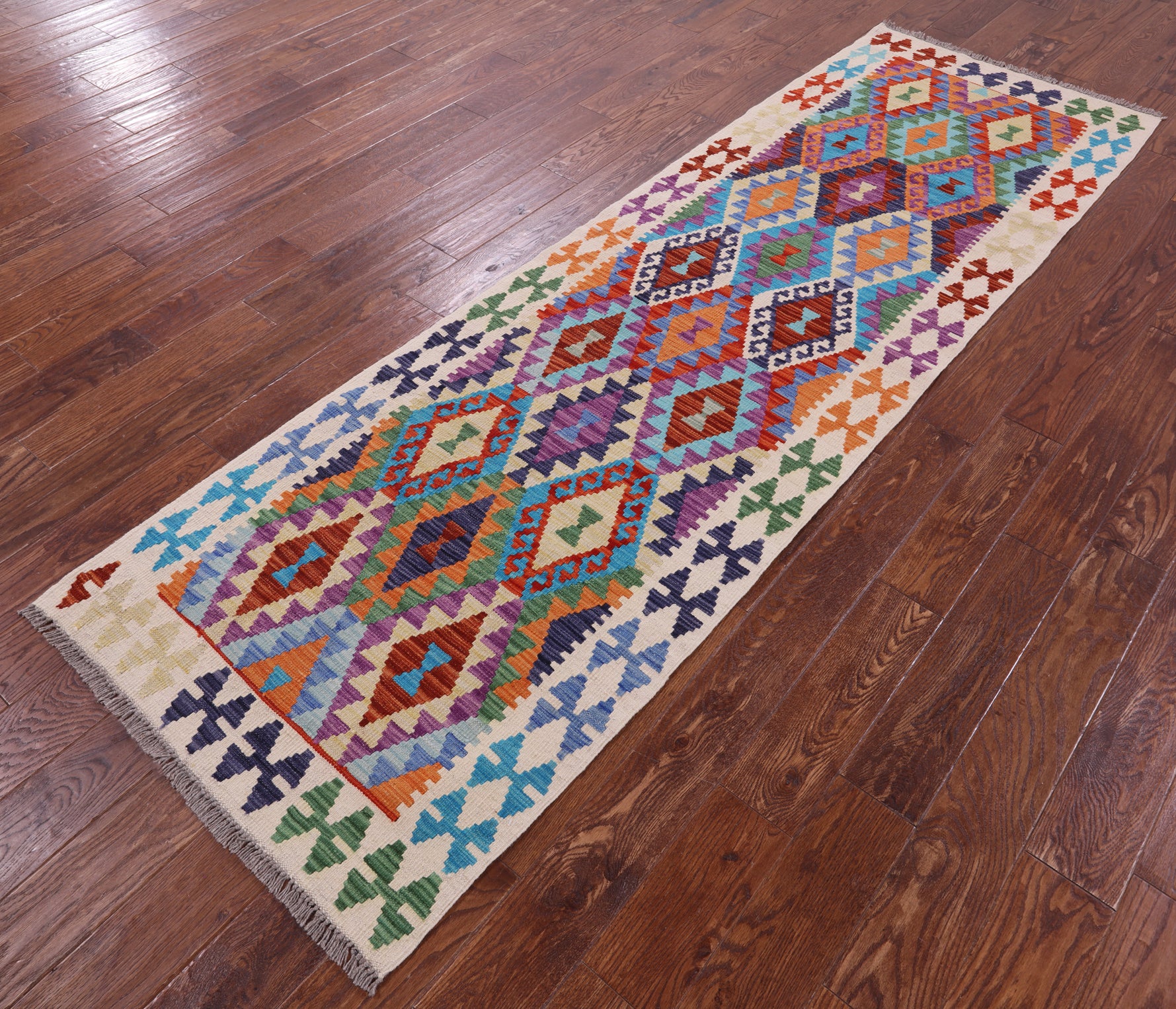 Reversible Kilim Flat Weave Wool On Wool Runner Rug - 2' 10" X 9' 8" - Golden Nile