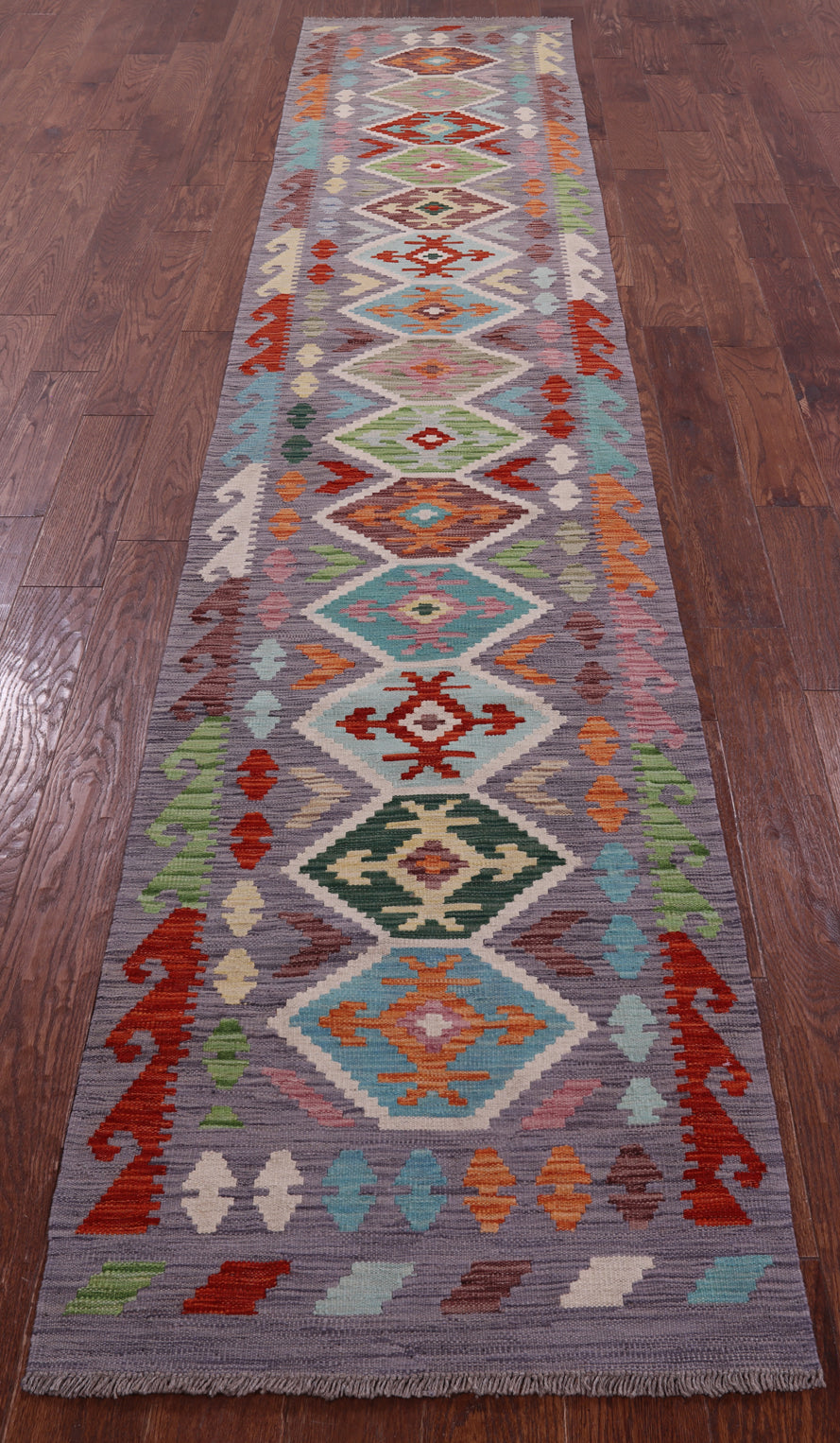 Reversible Kilim Flat Weave Wool On Wool Runner Rug - 2' 6" X 12' 8" - Golden Nile