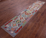 Reversible Kilim Flat Weave Wool On Wool Runner Rug - 2' 6" X 12' 8" - Golden Nile