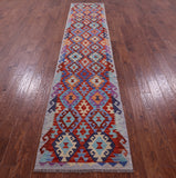 Reversible Kilim Flat Weave Wool On Wool Runner Rug - 2' 7" X 12' 8" - Golden Nile