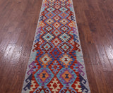 Reversible Kilim Flat Weave Wool On Wool Runner Rug - 2' 7" X 12' 8" - Golden Nile