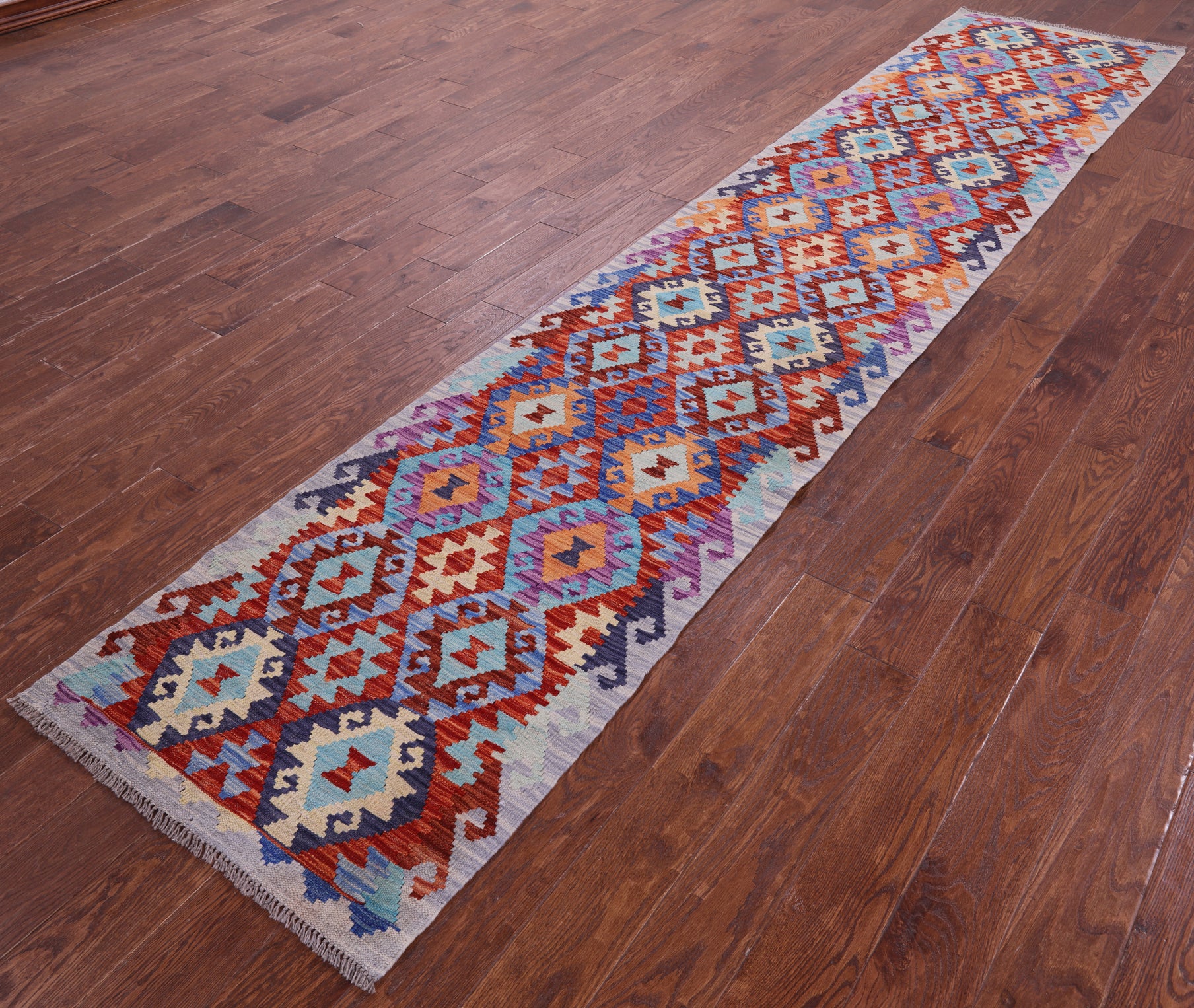 Reversible Kilim Flat Weave Wool On Wool Runner Rug - 2' 7" X 12' 8" - Golden Nile