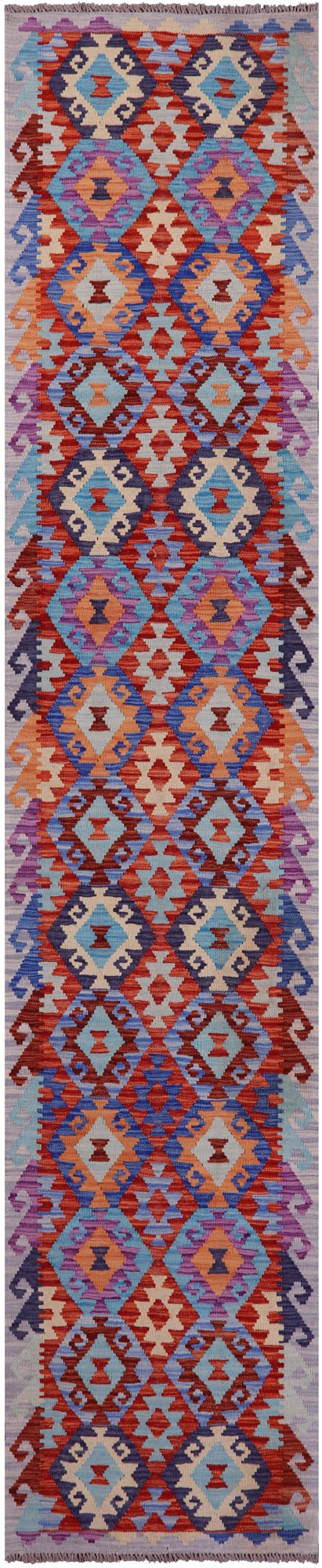 Reversible Kilim Flat Weave Wool On Wool Runner Rug - 2' 7" X 12' 8" - Golden Nile