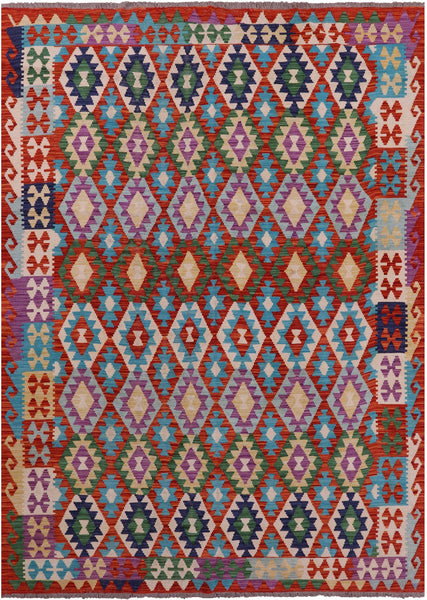 Reversible Kilim Flat Weave Wool On Wool Rug - 6' 10" X 9' 8" - Golden Nile