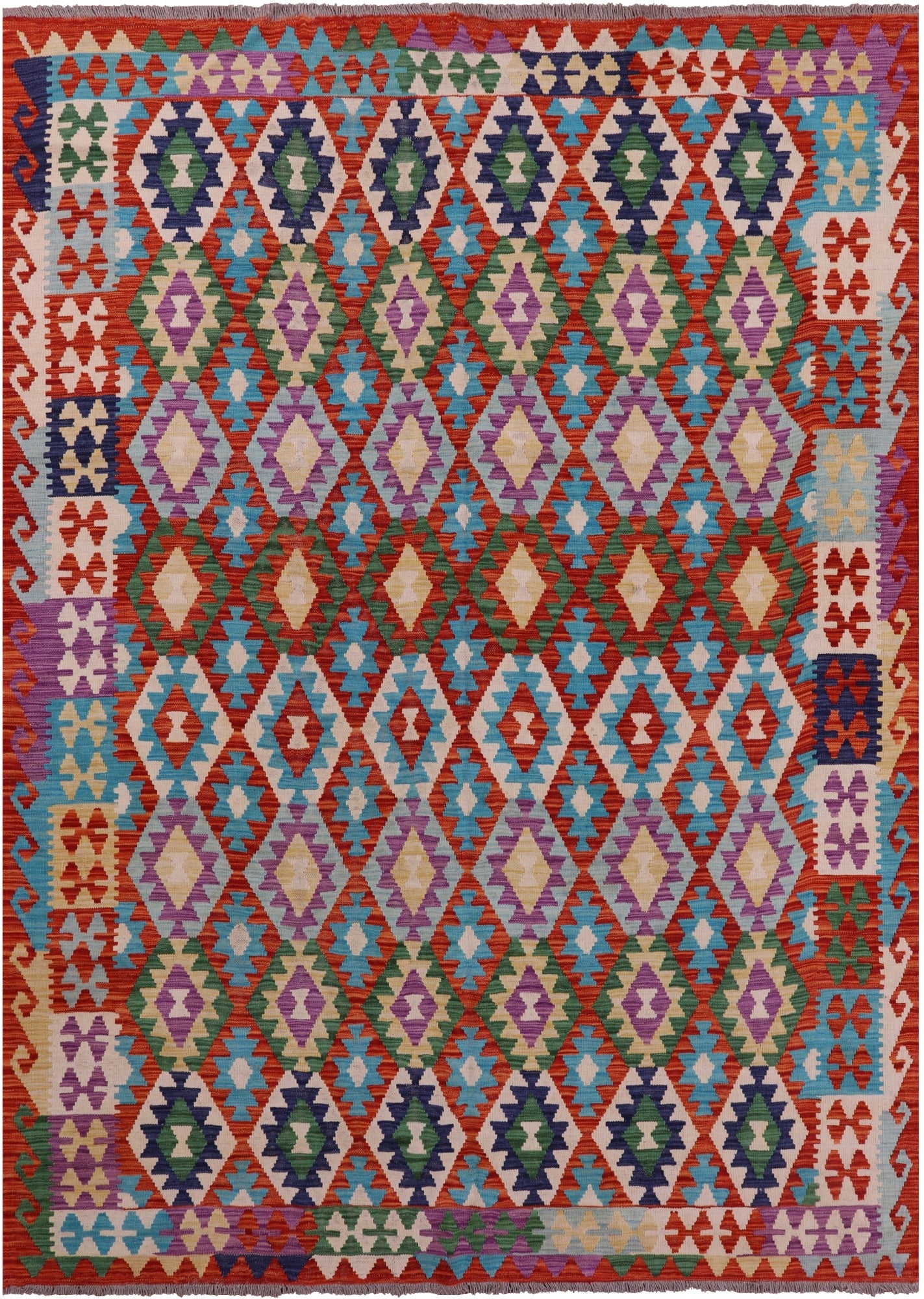 Reversible Kilim Flat Weave Wool On Wool Rug - 6' 10" X 9' 8" - Golden Nile