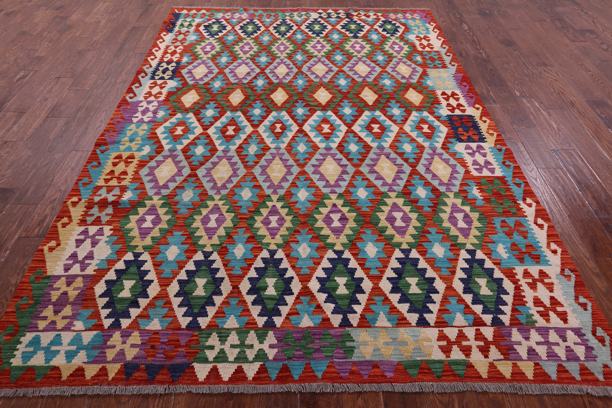 Reversible Kilim Flat Weave Wool On Wool Rug - 6' 10" X 9' 8" - Golden Nile