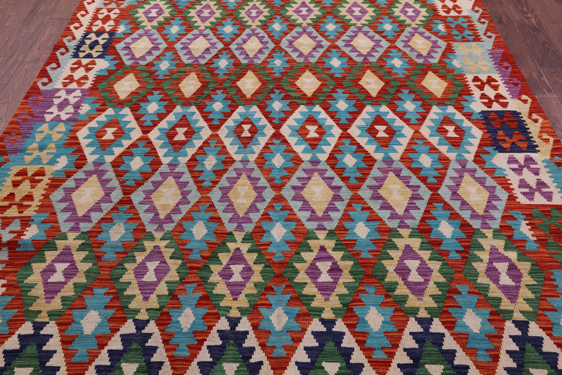 Reversible Kilim Flat Weave Wool On Wool Rug - 6' 10" X 9' 8" - Golden Nile