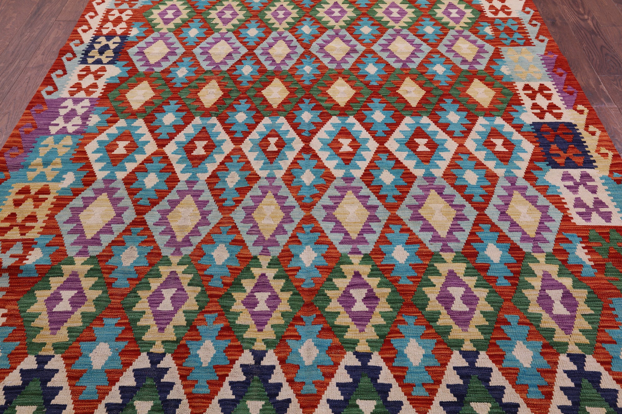 Reversible Kilim Flat Weave Wool On Wool Rug - 6' 10" X 9' 8" - Golden Nile