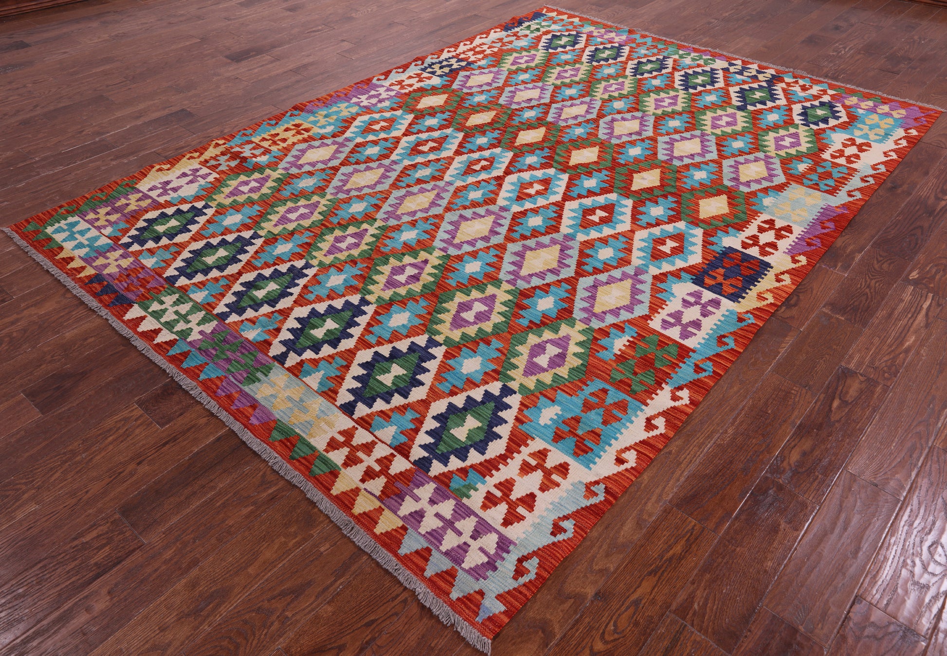 Reversible Kilim Flat Weave Wool On Wool Rug - 6' 10" X 9' 8" - Golden Nile