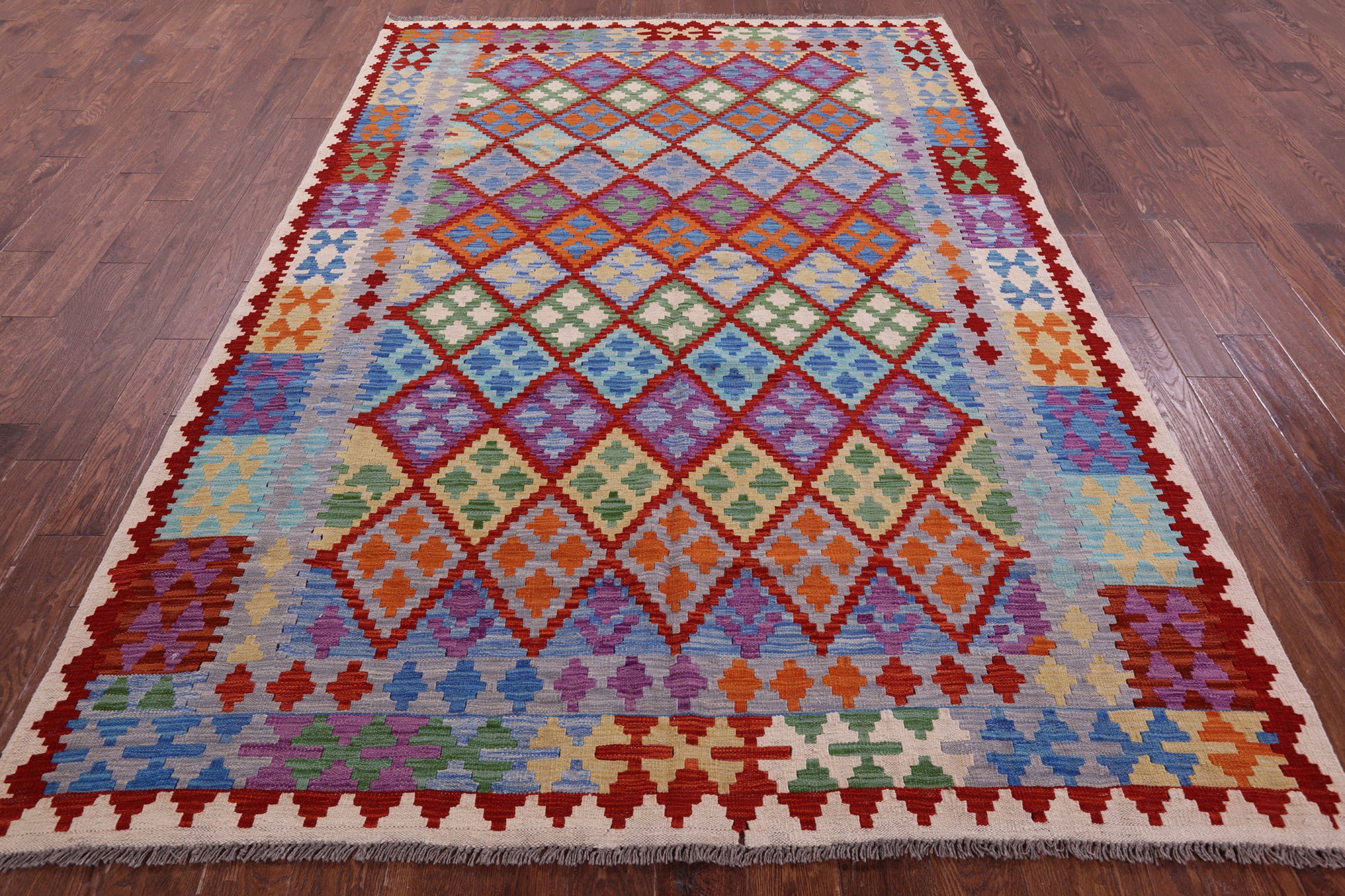 Reversible Kilim Flat Weave Wool On Wool Rug - 6' 8" X 9' 6" - Golden Nile
