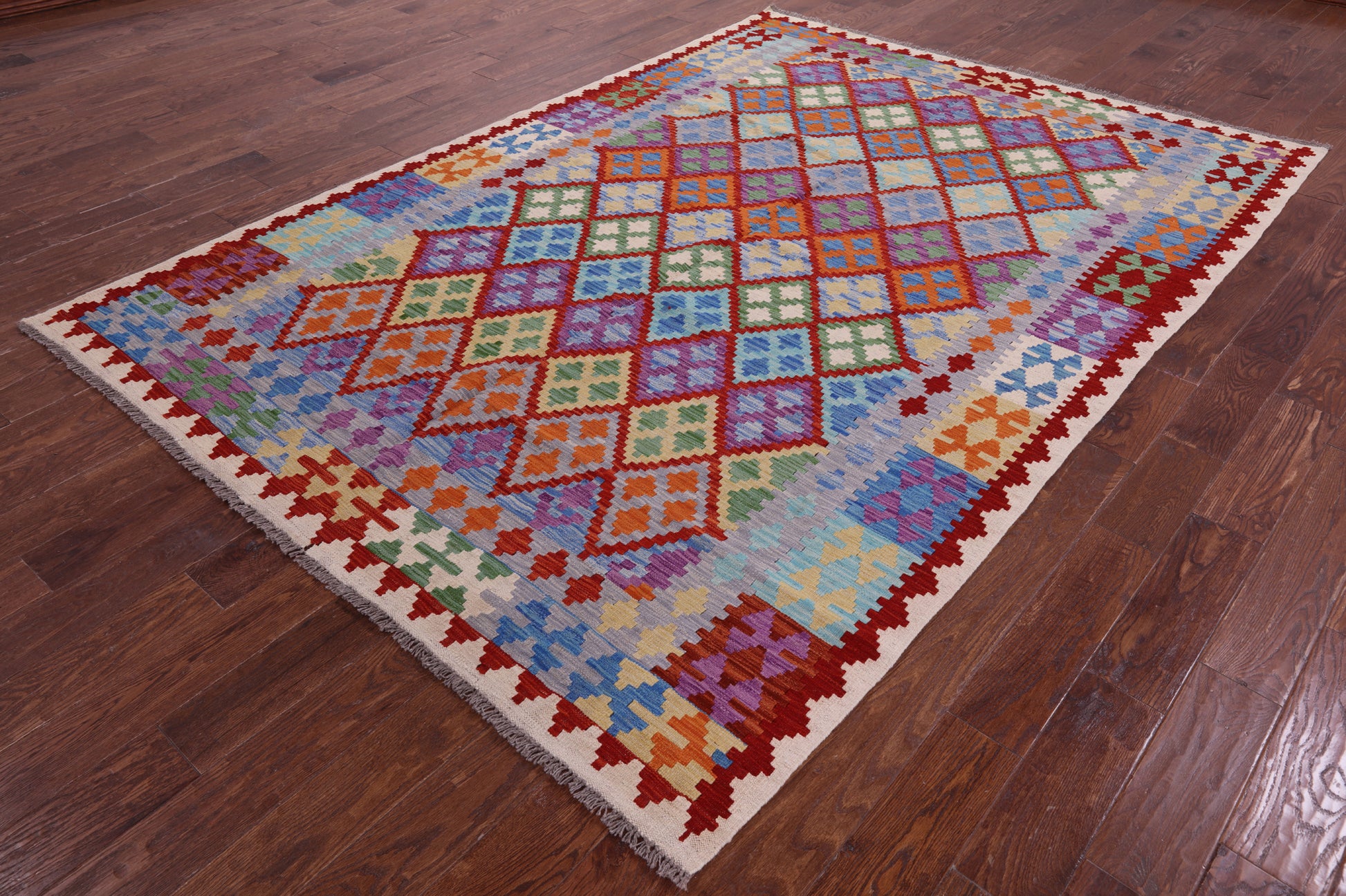 Reversible Kilim Flat Weave Wool On Wool Rug - 6' 8" X 9' 6" - Golden Nile
