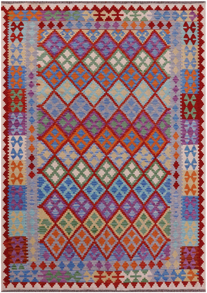 Reversible Kilim Flat Weave Wool On Wool Rug - 6' 8" X 9' 6" - Golden Nile
