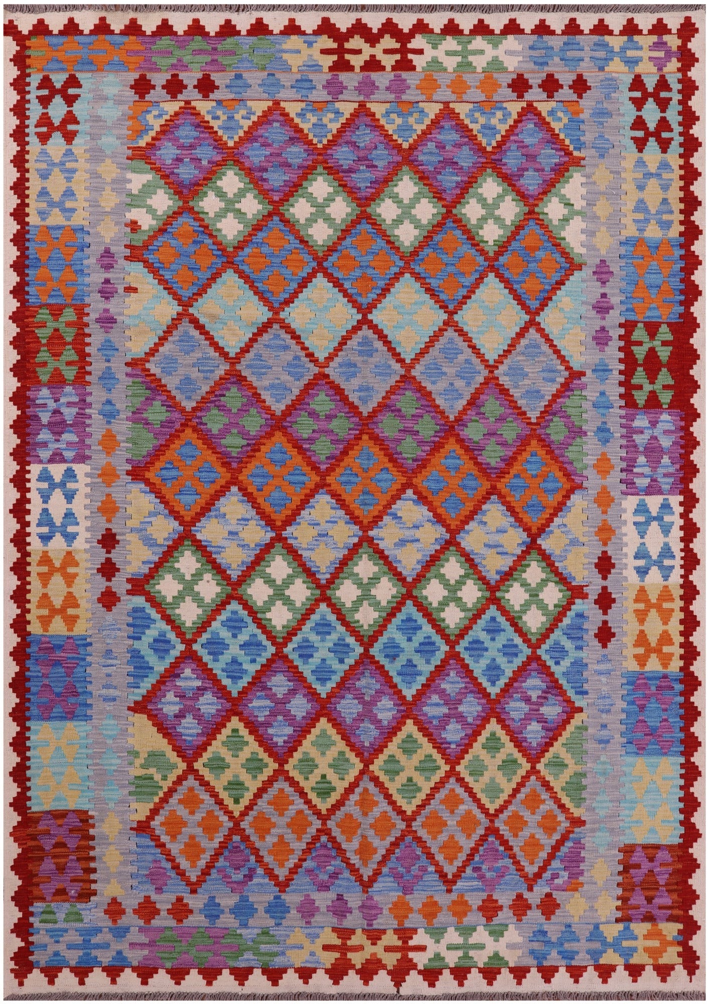 Reversible Kilim Flat Weave Wool On Wool Rug - 6' 8" X 9' 6" - Golden Nile