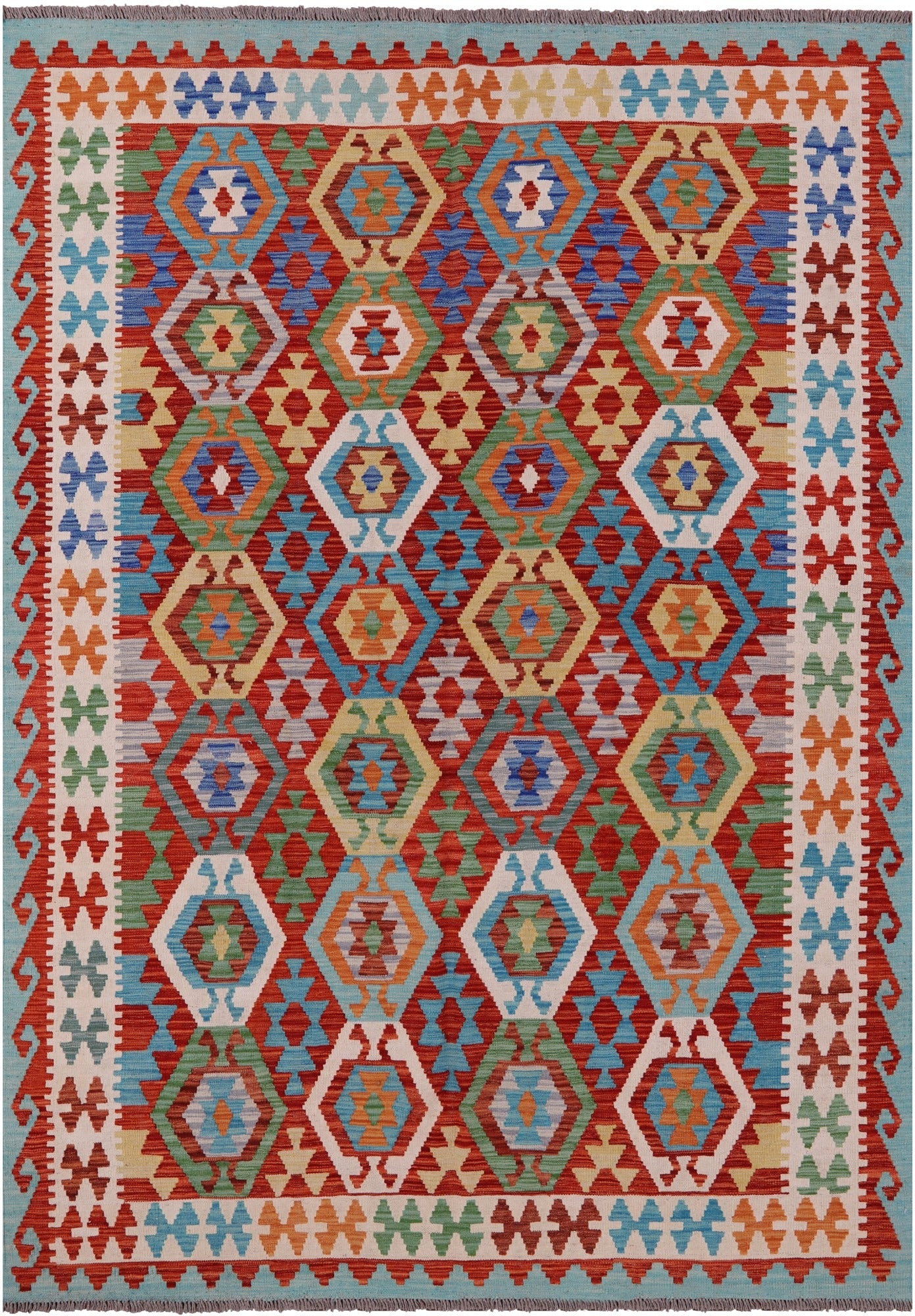Reversible Kilim Flat Weave Wool On Wool Rug - 6' 8" X 9' 6" - Golden Nile