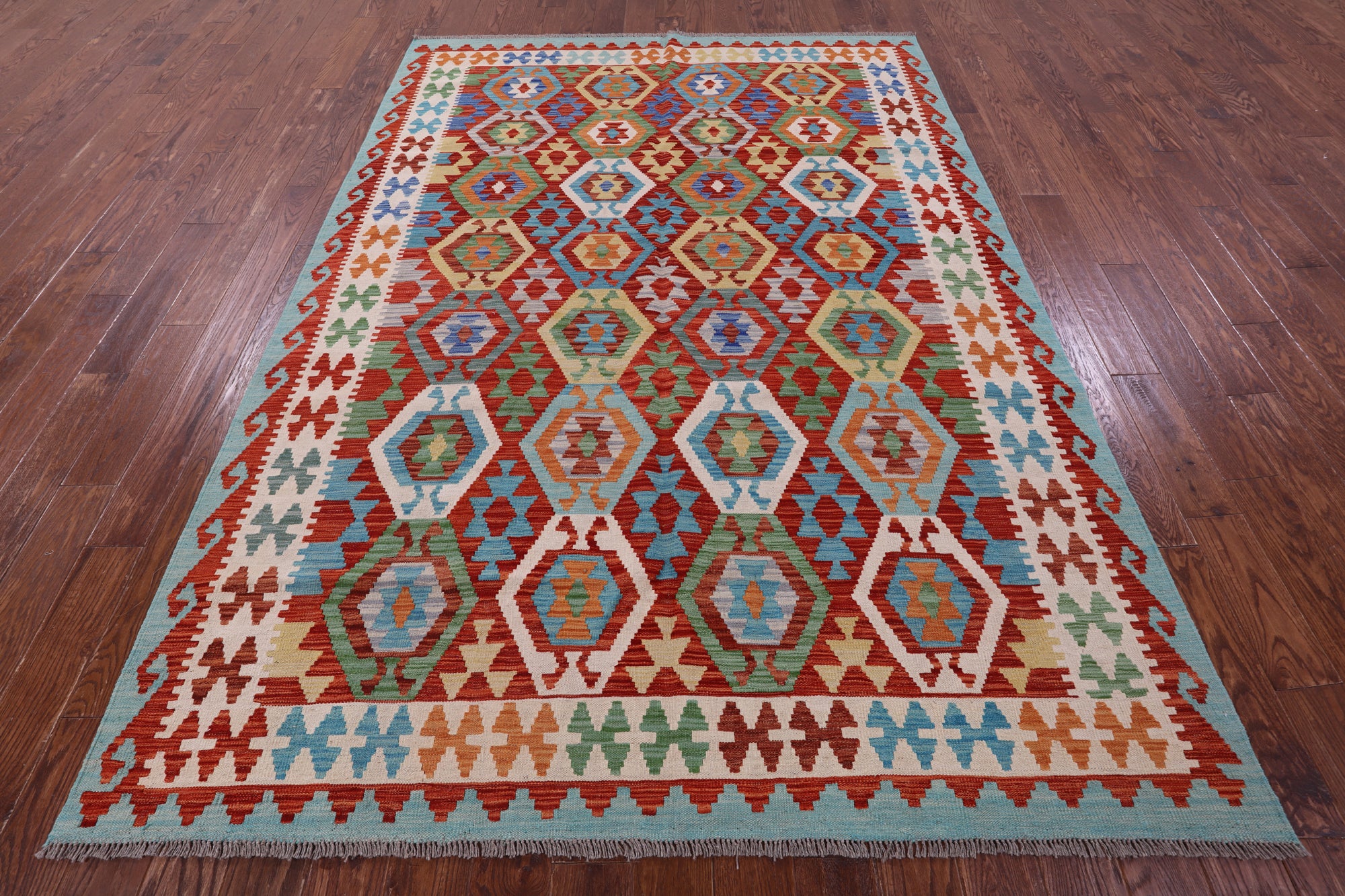 Reversible Kilim Flat Weave Wool On Wool Rug - 6' 8" X 9' 6" - Golden Nile